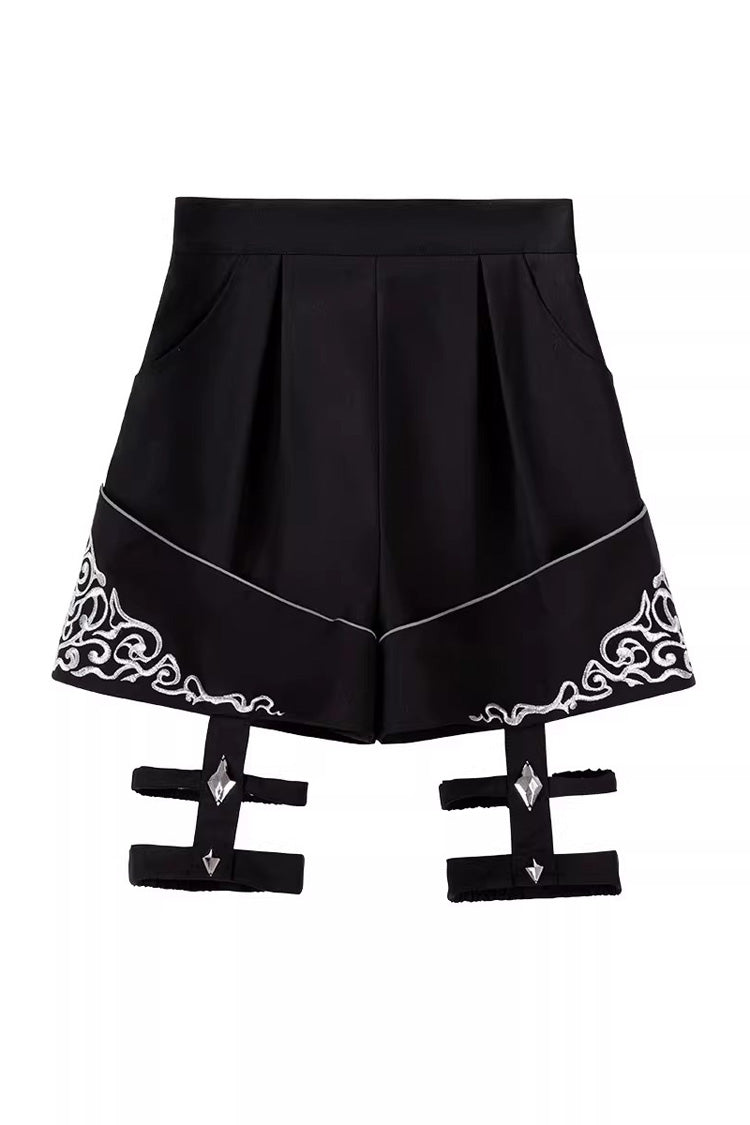 Black [Sword of Oath] Long Sleeves Embroidered Gothic Vintage Knight Prince Ouji Lolita Set - Shorts - 15