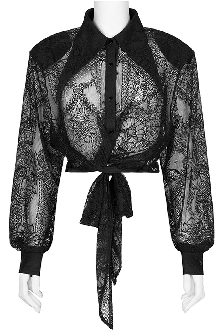 Black Long Sleeves Print Embroidery Lace Women's Gothic Shirt - Product - 5
