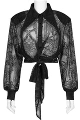 Black Long Sleeves Print Embroidery Lace Women's Gothic Shirt - Product - 5
