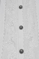 White Stand Collar Long Sleeves Ruffle Embroidery Pleated Men's Gothic Blouse - Product - 7