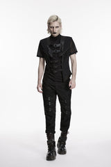Black Cut-Out Lace-Up Slim Mesh Buckled Eyelet Men's Punk Handsome Vest - Product - 4