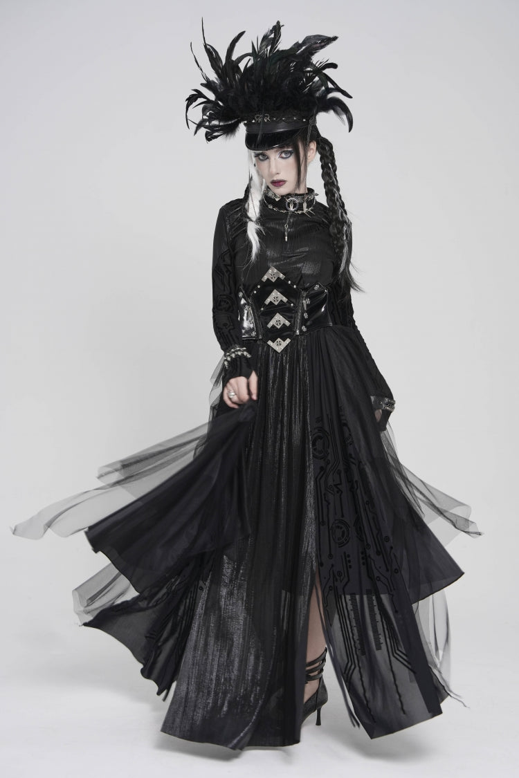 Black Multi-Layered Lace-Up Slim Irregular Asymmetric Eyelet Women's Gothic Long  Skirt - Product - 9