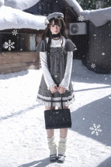 Grey Square Collar Long Sleeves Polka Dot Printed Ruffled Sweet Lolita Dress - Product - 13