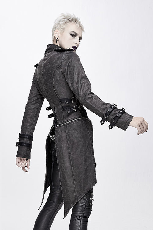 Black Spiked Zipper Up Punk Mesh Womens Coat With Loops - Product - 3