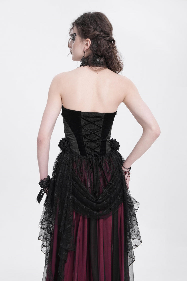 Black Halterneck Sleeveless Embroidery Stitching Rose Heart Lace Women's Gothic Blouse - Product - 3