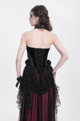 Black Halterneck Sleeveless Embroidery Stitching Rose Heart Lace Women's Gothic Blouse - Product - 3