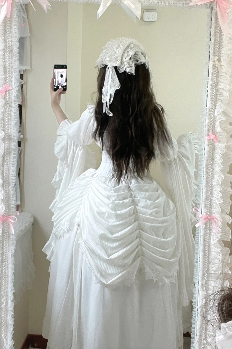White [Sleepwalking] Long Hime Sleeves Stitching Lace Plus Size Gothic Elegant Lolita Skirt Set - Product - 8