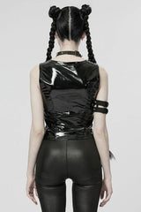 Black Patent Leather Hollow Slim Womens Steampunk Vest - Product - 3