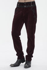 Red High Waisted Lace Splice Men's Gothic Pants - Product - 3
