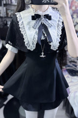 Choir Fake Collar Short Sleeves Lace Jirai Kei Japanese Dress Set 2 Colors - Product - 11