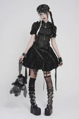 Black Double-Layered Lace Lace-Up Irregular Mesh Eyelet Women's Punk Skirt - Product - 2
