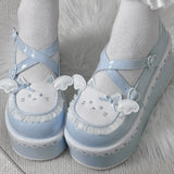 Cat Design Ruffled Cross Strap Round-Toe Daily Sweet Lolita Platform Shoes 4 Colors - Product - 3