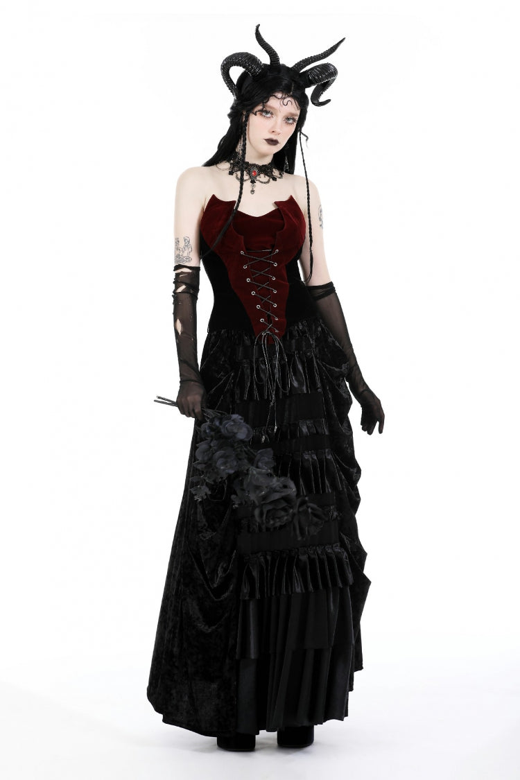 Red/Black Sleeveless Women's Gothic Bat Overbust Corset - Product - 7