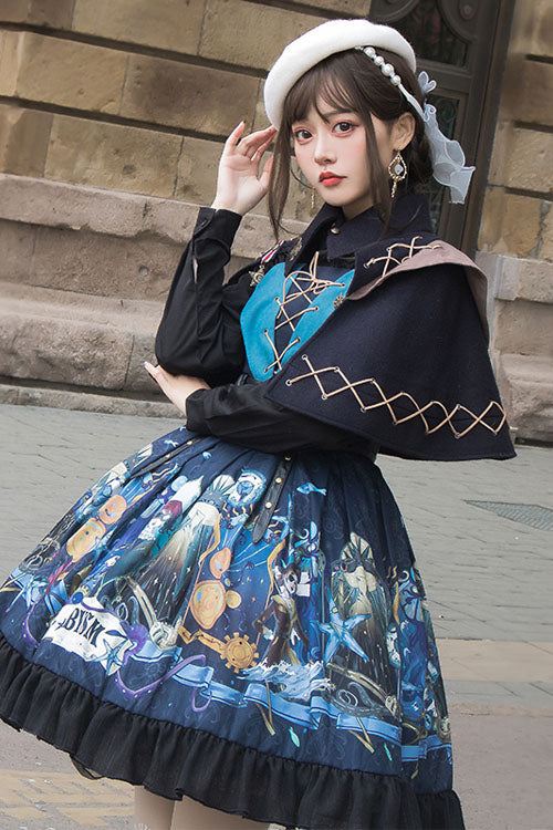 Dark Bule Sea of Abyss Japanese Style Ruffled Classic Lolita JSK Dress - Product - 4