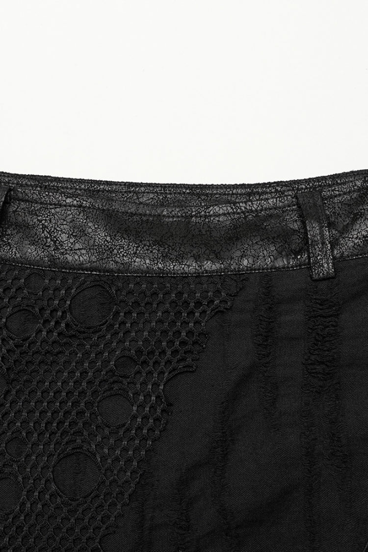 Black Stitching Irregular Mesh Ripped Men's Gothic Long Skirt - Product - 5