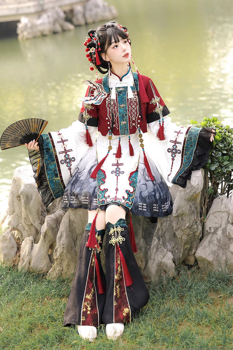 Multi-Color [Fox Trace Codex] Stand Collar Long Sleeves Printed Embroidered Classic Chinese Style Elegant Lolita Dress - Product - 10