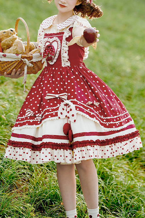 Red Polka Dot Print Multi-Layer Ruffled Sweet Lolita JSK Dress - Red - 1