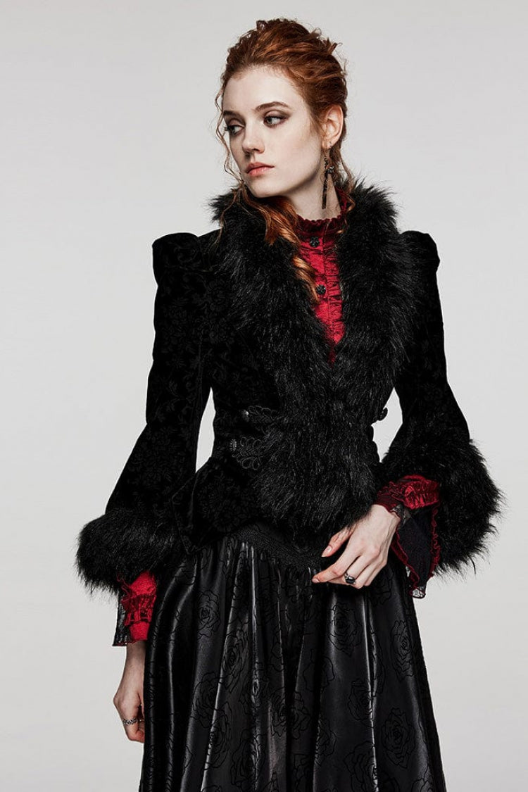 Women's V Collar Long Sleeves Faux Fur Stitching Gothic Coat 4 Colors - Product - 18