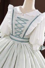 Light Green [Identity V] Gardener Valentine's Day Jacquard Ruffled Lace-Up Classic Cosplay Lolita Dress Set - Product - 5