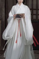 White Ancient Chinese Wide Sleeved God Girl Sweet Hanfu Dress Full Set - White - 1