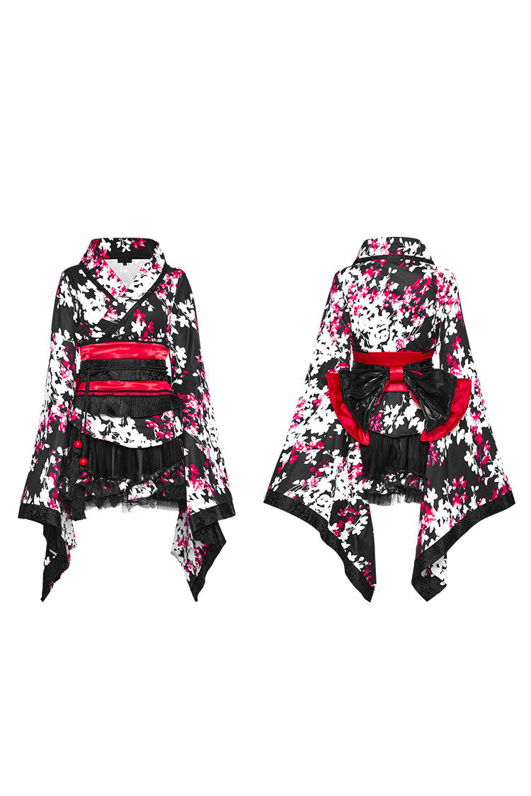 Multi-Color Long Sleeves Floral Print Ruffle Women's Gothic Dress with Skirt - Product - 5