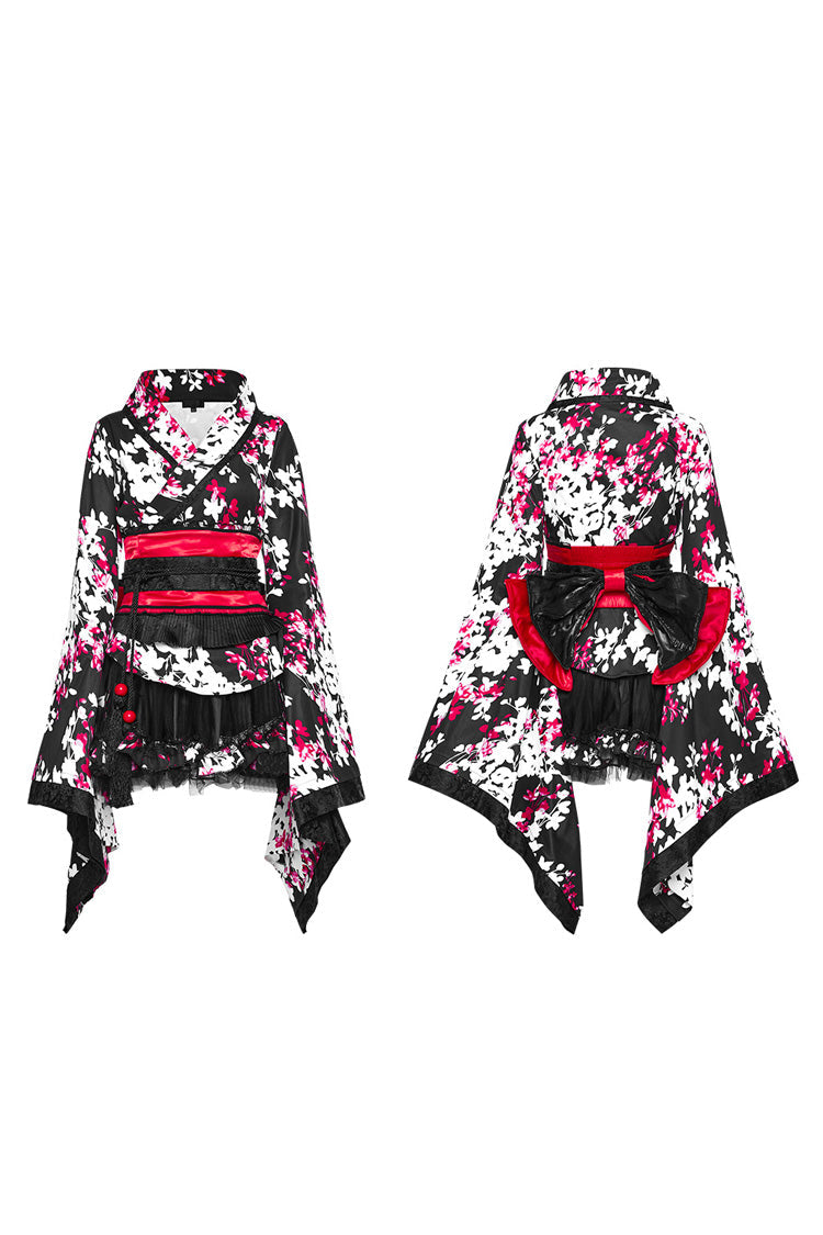 Multi-Color Long Sleeves Floral Print Ruffle Women's Gothic Dress with Skirt - Product - 5