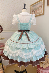 Mint Chocolate [Fondant Cake] Sleeveless Multi-Layered Ruffle Bowknot Lace Sweet Lolita Jsk Dress - Product - 4
