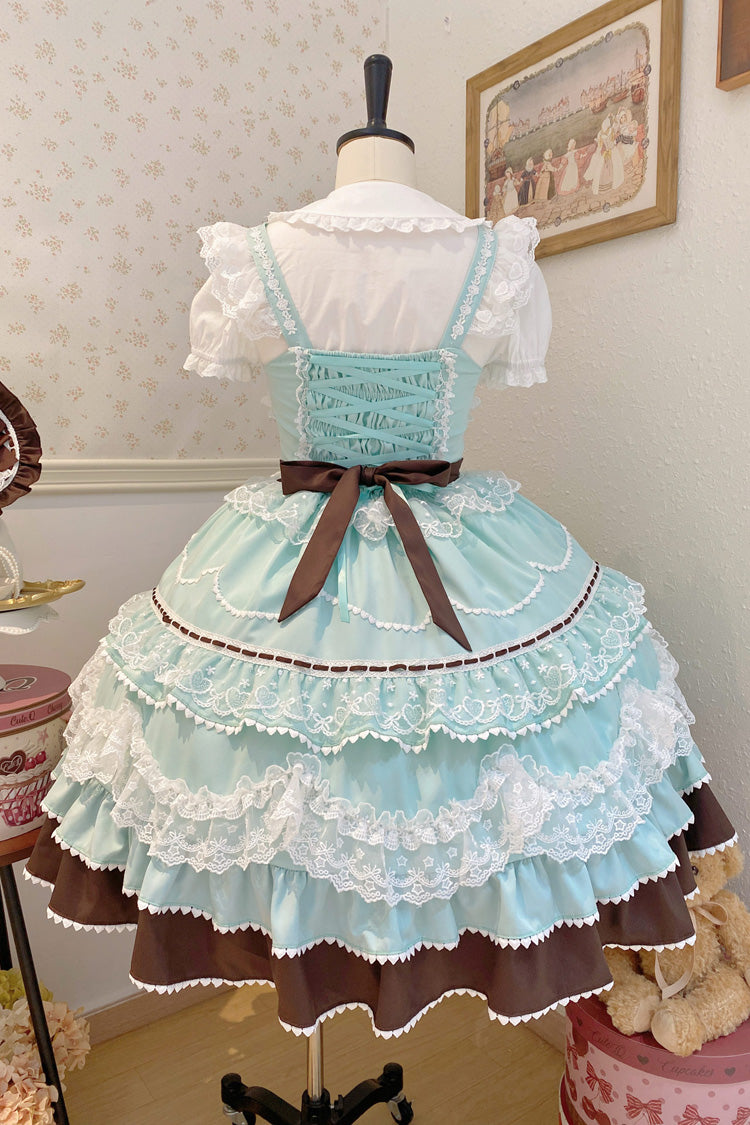 Mint Chocolate [Fondant Cake] Sleeveless Multi-Layered Ruffle Bowknot Lace Sweet Lolita Jsk Dress - Product - 4
