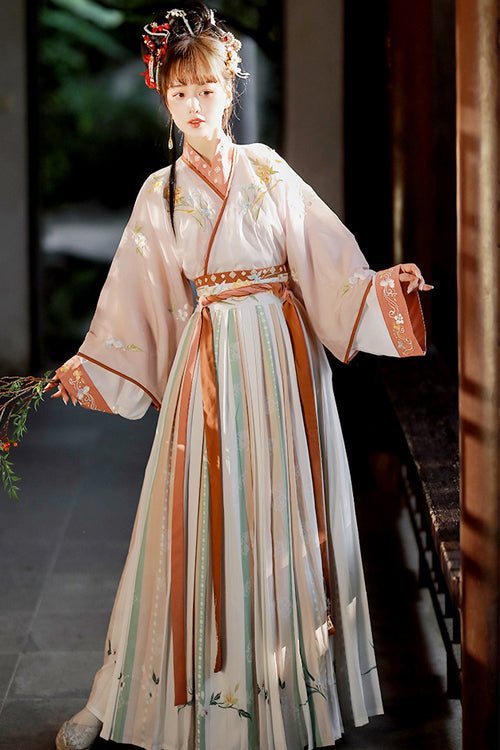 Chinese Chest Cuffs Beautifully Embroidered Sweet Hanfu Dress Full Set - Product - 6