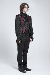 Black/Red Sleeveless Lace-Up Zipper Men's Gothic Swallow-tailed Vest - Product - 6