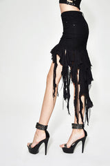 Black Punk Irregular Strip Tattered Sexy Womens Half Package Hip Skirt - Product - 2