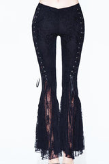 Black Palace Pattern Lace-Up Velveteen Lace Flared Women's Gothic Pants - Product - 6