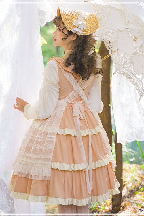 Round Collar Long Sleeve High Waist Multi-Layer Ruffled Sweet Lolita OP Dress - Product - 6