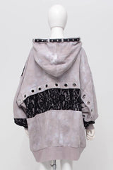 Color Blocking Long Sleeves Print Hooded Tie-dyed Zipper Jirai Kei Japanese Coat - Product - 7