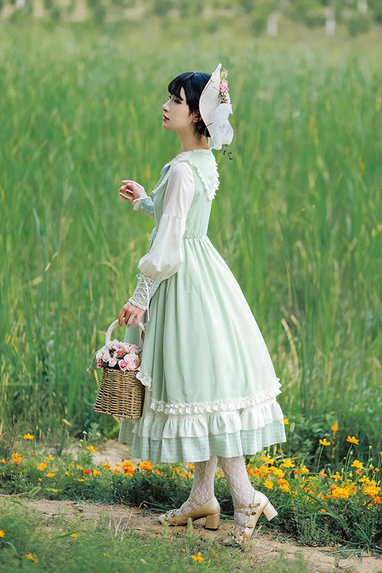 Multi-Color Plaid Print Stitching Ruffle Long Sleeves Sweet Lolita Dress - Product - 6