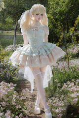 Green Sleeveless Multi-Layered Ruffle Bowknot Lace Lace-Up Sweet Princess Lolita Jsk Dress - Product - 2