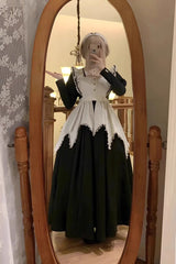 Black/White Nun Style Maid Long Puff Sleeves Slim Gothic Lolita Dress - Product - 5