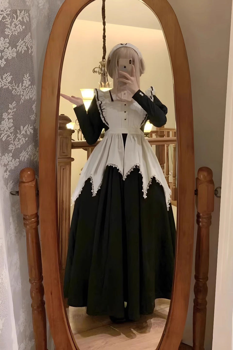 Black/White Nun Style Maid Long Puff Sleeves Slim Gothic Lolita Dress - Product - 5