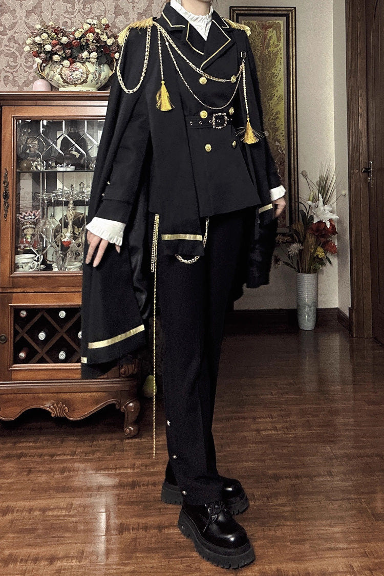 Black Lapel Collar Long Sleeves Ouji Military Prince Handsome Lolita Suit Coat - Product - 12