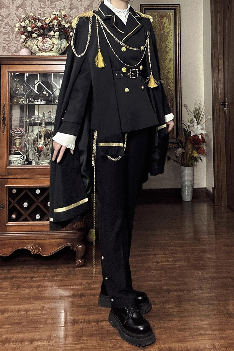 Black Lapel Collar Long Sleeves Ouji Military Prince Handsome Lolita Suit Coat - Product - 12