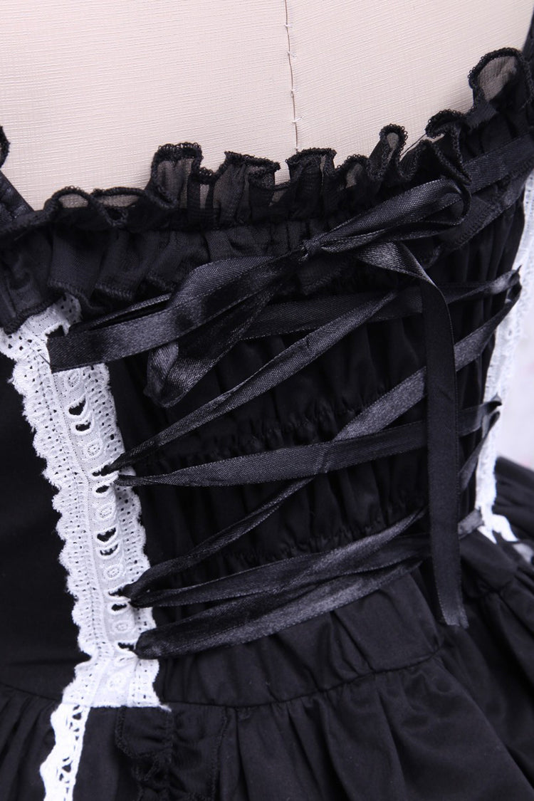Black/White Cap Sleeves Ruffled Bowknot Lace Trim Gothic Lolita Dress - Product - 6