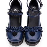 Round Toe Hollow Out Heart Shape Ruffle School Sweet Lolita Shoes - Product - 7