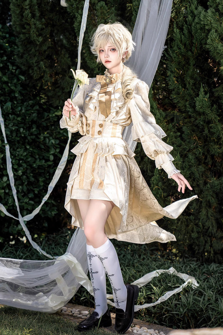 Golden Jacquard Print Ruffle Elegant Prince Handsome Ouji Lolita Shorts - Product - 2