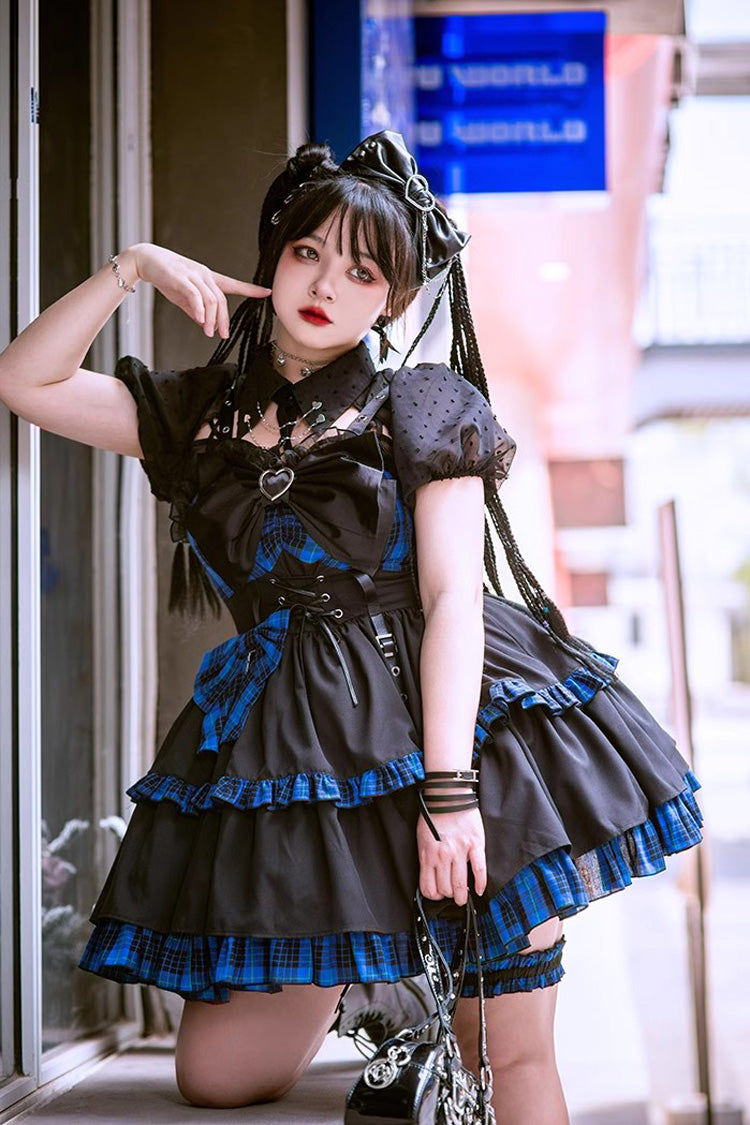 Black/Blue Sleeveless Multi-layer Ruffle Bowknot Gothic Lolita Jsk Dress - Product - 8
