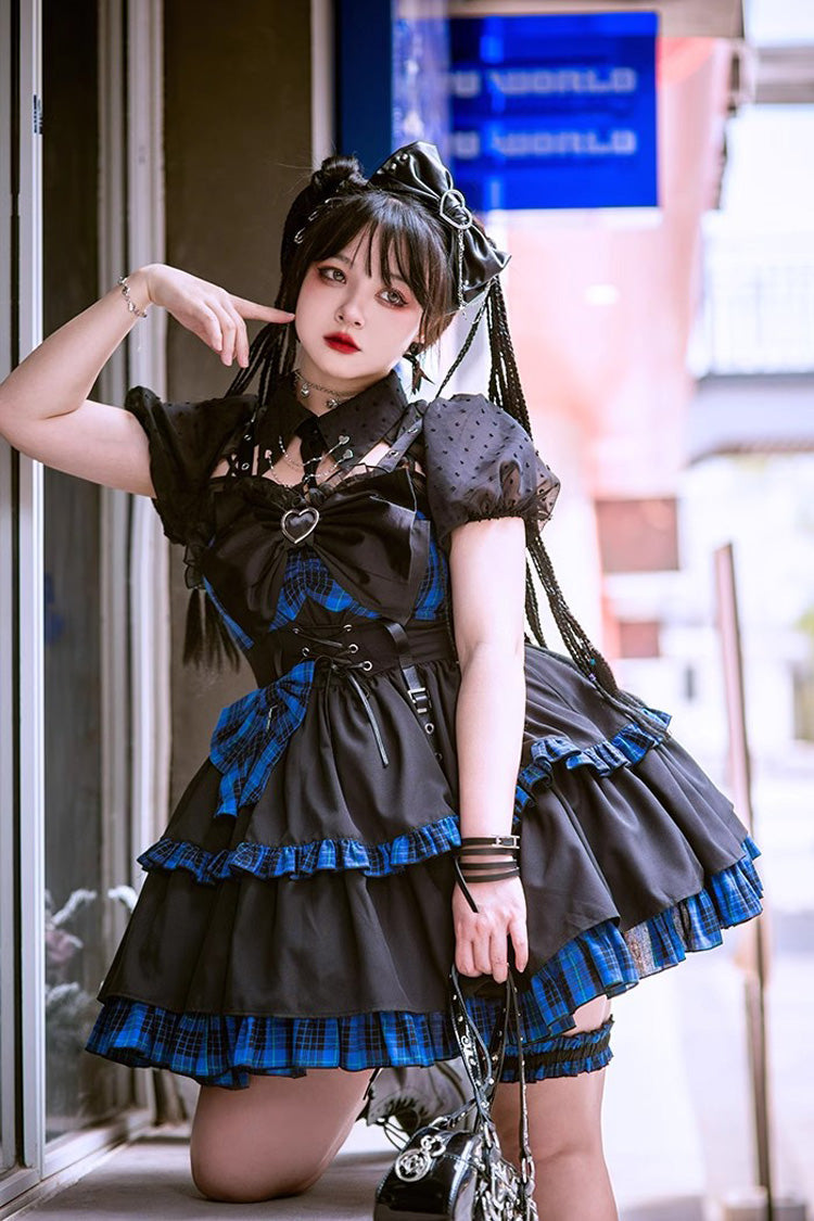 Black/Blue Sleeveless Multi-layer Ruffle Bowknot Gothic Lolita Jsk Dress - Product - 8