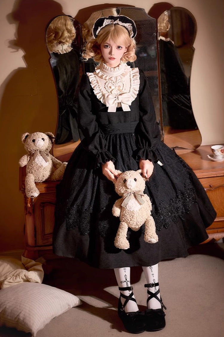Black [Twilight Choir] Long Sleeves Bowknot Lace Sweet Vintage Lolita Dress 2 Versions - Product - 15