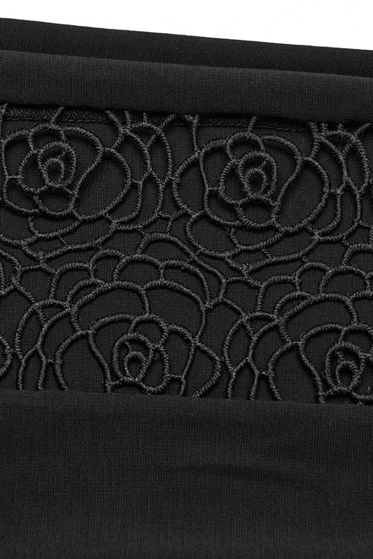 Black Floral Print Hollow Stitching Lace Slim Women's Gothic Leggings - Product - 6