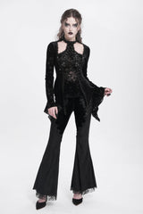 Black Halterneck Long Trumpet Sleeves Jacquard Embroidery Women's Gothic Blouse - Product - 2