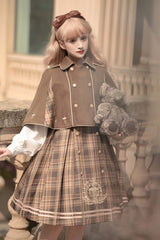 Brown Royal Detective Stripe Print Long Sleeves Classic Lolita OP Dress - Product - 3