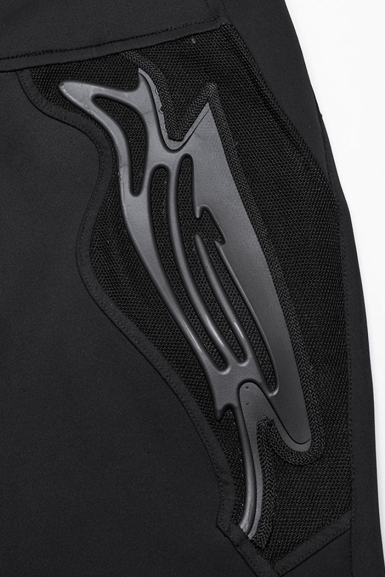 Black Leather Trim Stitching Rivet Men's Punk Pants - Product - 6